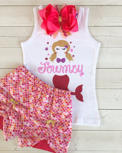 Mermaid Vibes Glitter Peek-A-Boo Shortie Set