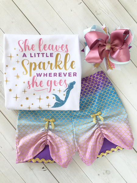 Majestic Mermaid "She Leaves A Little Sparkle" Peek-A-Boo  Shortie Set
