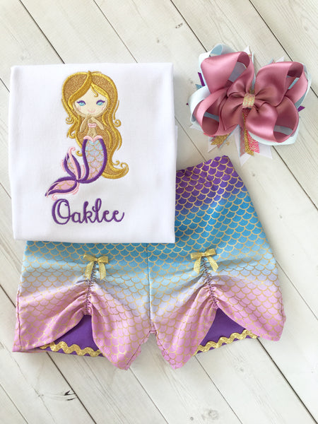 Majestic Mermaid Embroidered Peek-A-Boo Shortie Set