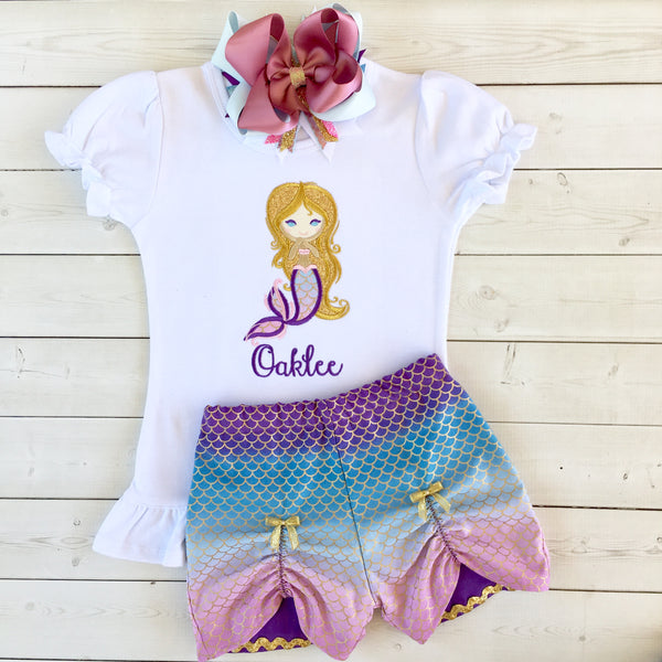 Majestic Mermaid Embroidered Peek-A-Boo Shortie Set