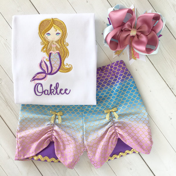 Majestic Mermaid Embroidered Peek-A-Boo Shortie Set