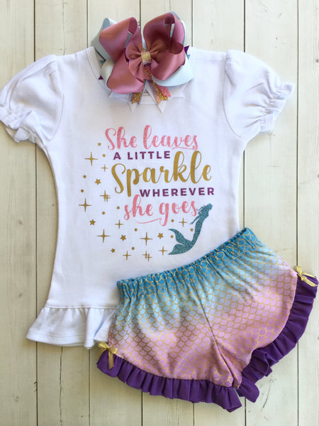 Majestic Mermaid "She Leaves A Little Sparkle" Ruffle Shortie Set