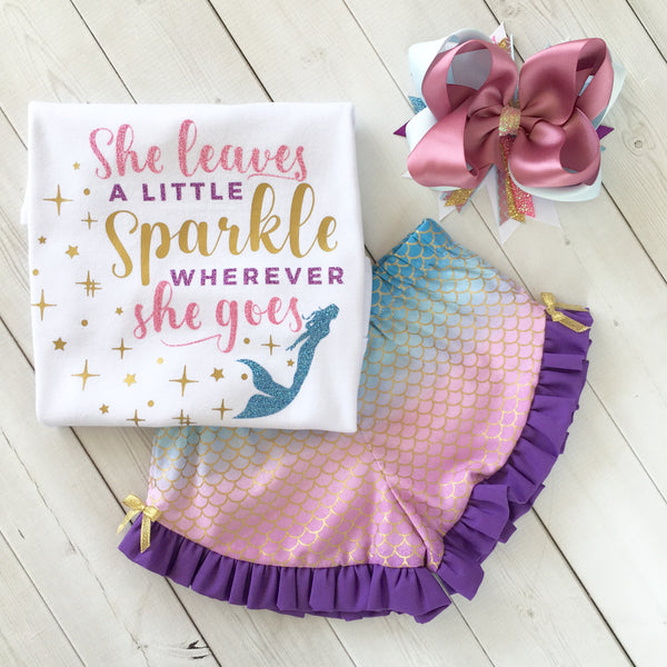 Majestic Mermaid "She Leaves A Little Sparkle" Ruffle Shortie Set