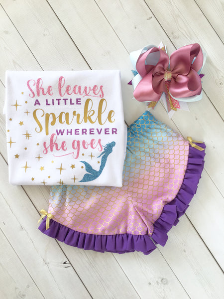 Majestic Mermaid "She Leaves A Little Sparkle" Ruffle Shortie Set