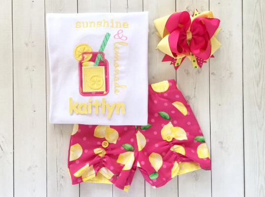 Lemon Squeezy Embroidered Jar Shirt and Peekaboo Short Outfit