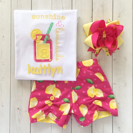 Lemon Squeezy Embroidered Jar Shirt and Peekaboo Short Outfit