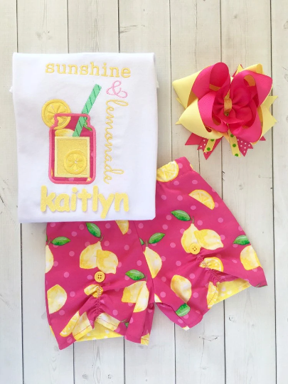 Lemon Squeezy Embroidered Jar Shirt and Peekaboo Short Outfit