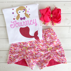 Mermaid Vibes Glitter Peek-A-Boo Shortie Set