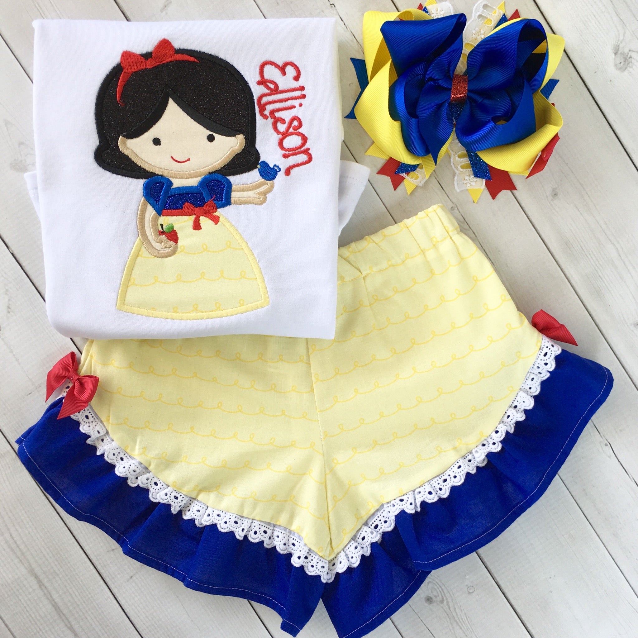 Apple Embroidered Princess Ruffle Shortie Set