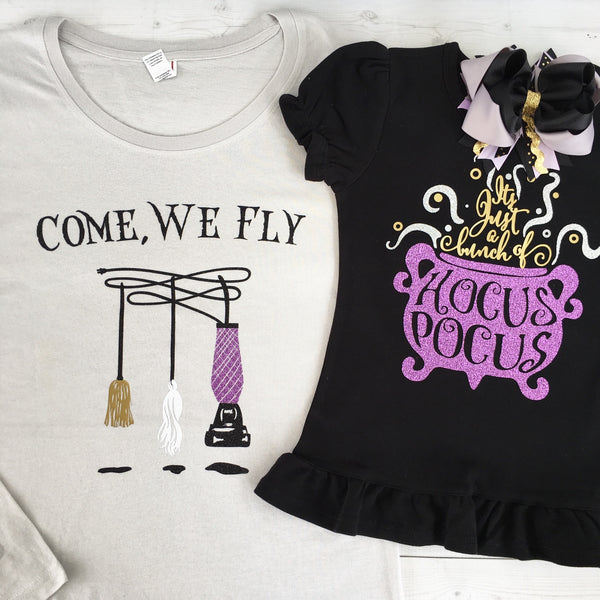 Spooky Glitter Let's Fly MOM SHIRT