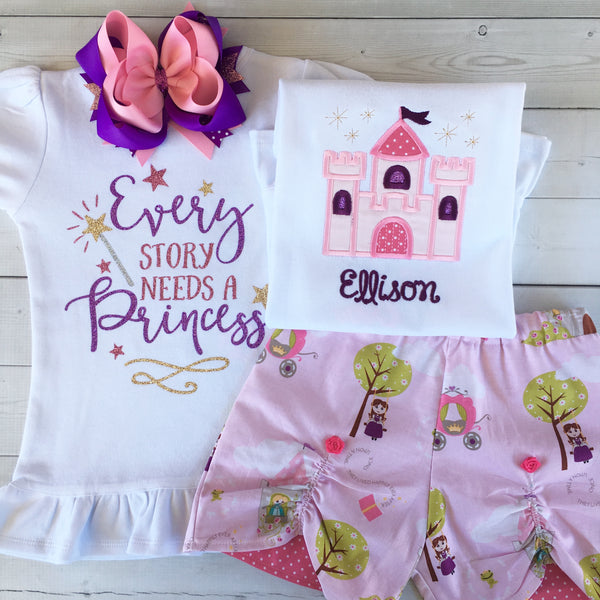 Home Sweet Home Castle Embroidered Shirt / Peek-A-Boo Shortie Set