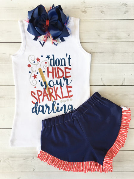 All American Girl - Glitter Sparkle Darling Ruffle Shortie Set