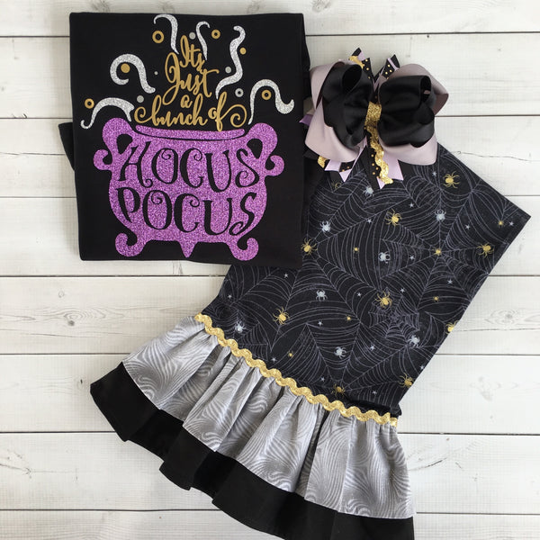 Spooky Glitter Cauldron Double Ruffled Pant Set