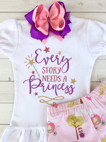 Every Story Needs a Princess Glitter Shirt and Peek-a-boo Shortie Set