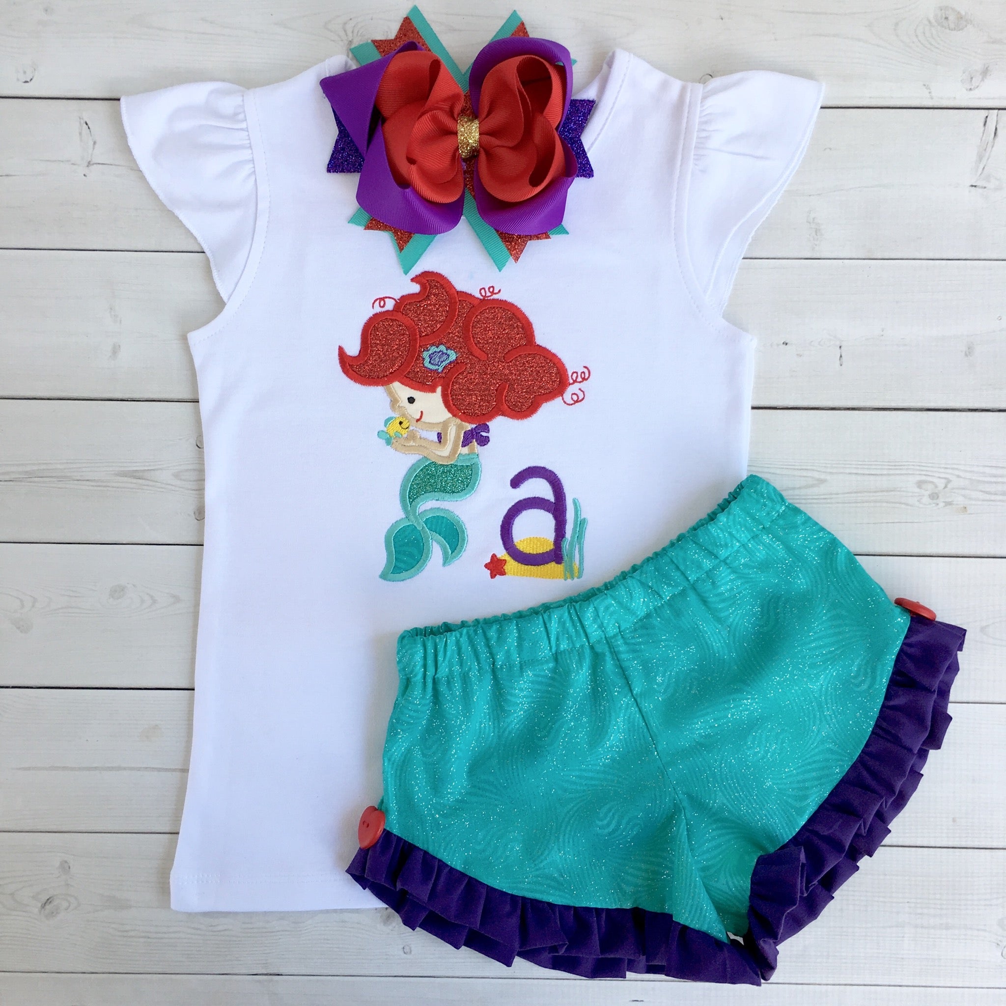 Magical Mermaid Appliqué Ruffle Shortie Set