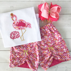 Pretty In Pink (Embroidered Flamingo) Peek-A-Boo Shortie Set
