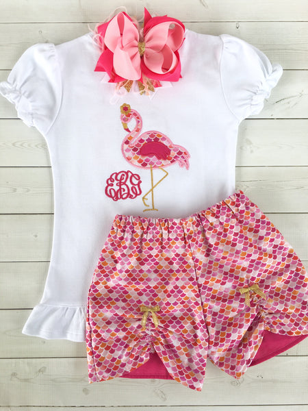 Pretty In Pink (Embroidered Flamingo) Peek-A-Boo Shortie Set