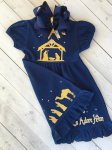 christmas nativity dress Nativity Christmas Smocked Bishop Dress in Light Blue Pleats and Stitches