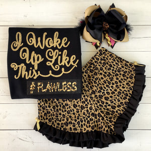 Woke Up Flawless Glitter Ruffled Short Set