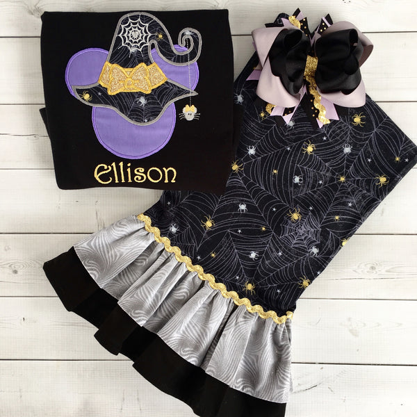 Spooky Witch Mouse Double Ruffled Pant Set