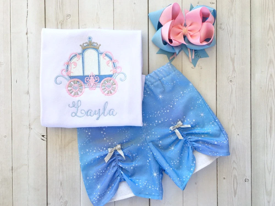 Cinderella's Embroidered Carriage Shirt and Peek-a-boo Shortie Set