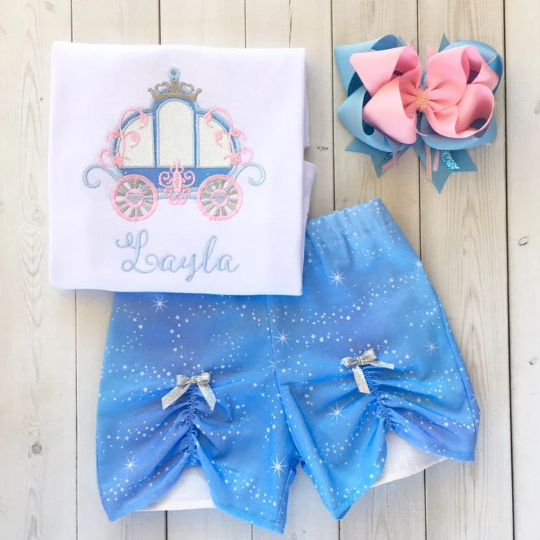 Cinderella's Embroidered Carriage Shirt and Peek-a-boo Shortie Set