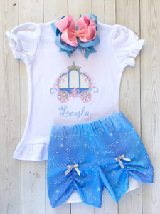 Cinderella's Embroidered Carriage Shirt and Peek-a-boo Shortie Set