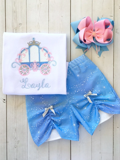 Cinderella's Embroidered Carriage Shirt and Peek-a-boo Shortie Set