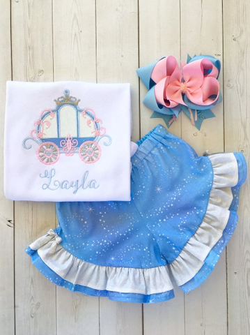 Cinderella's Embroidered Carriage Shirt and Ruffle Shortie Set