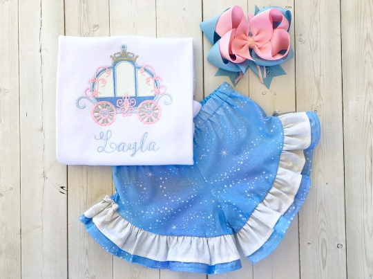 Cinderella's Embroidered Carriage Shirt and Ruffle Shortie Set