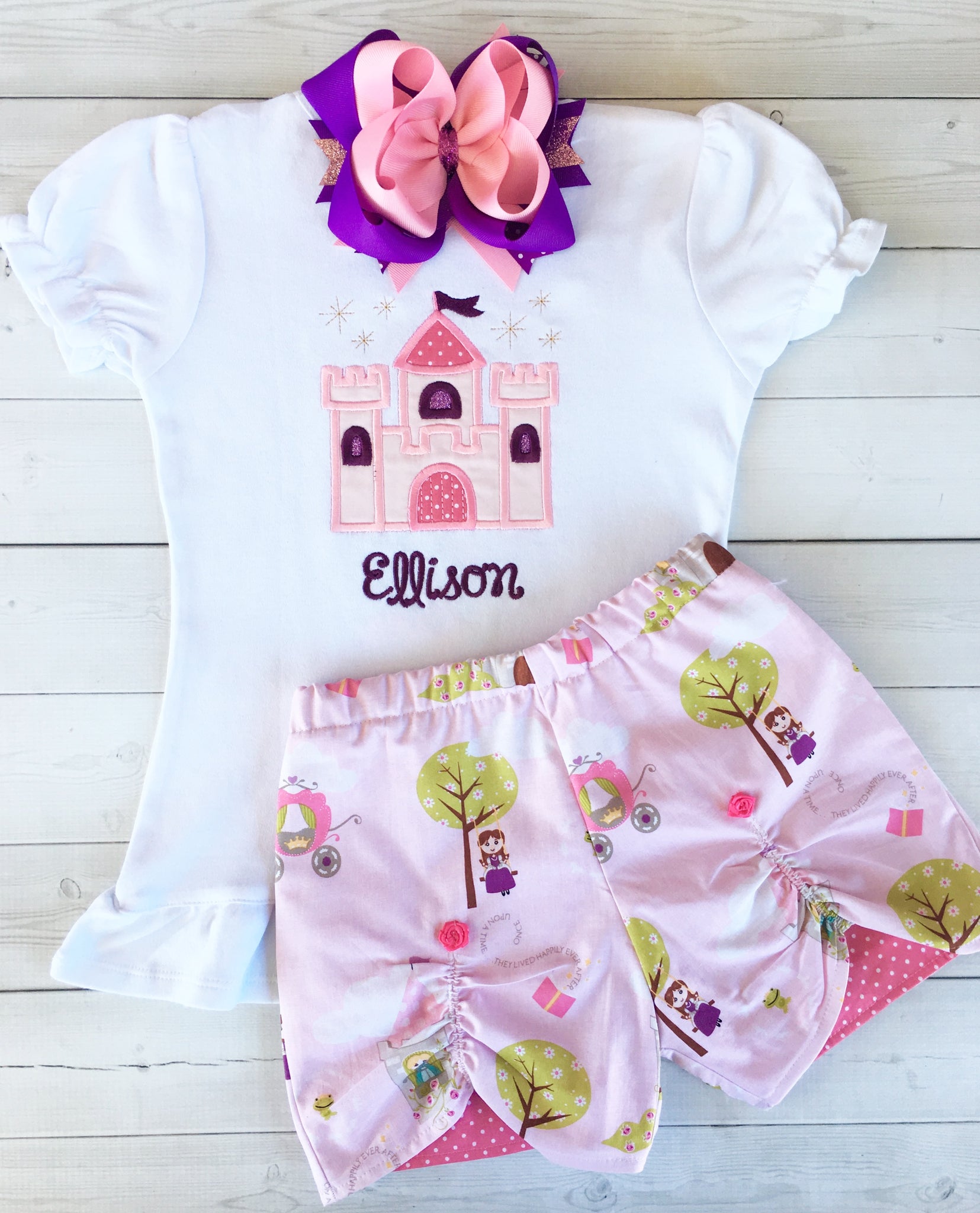Home Sweet Home Castle Embroidered Shirt / Peek-A-Boo Shortie Set