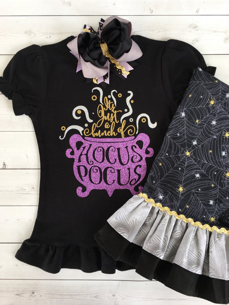 Spooky Glitter Cauldron Double Ruffled Pant Set