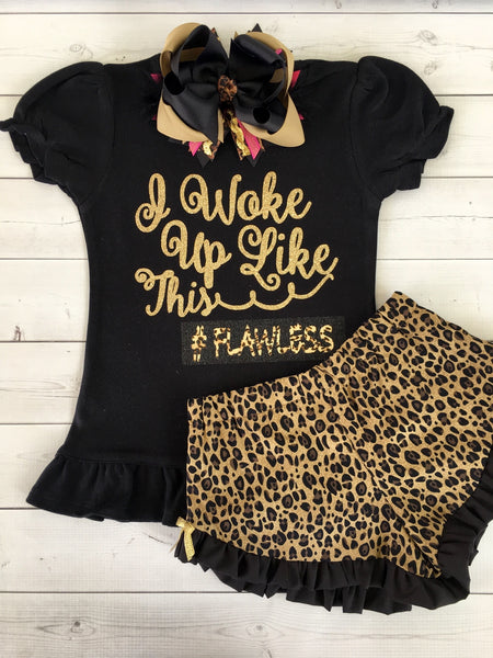 Woke Up Flawless Glitter Ruffled Short Set