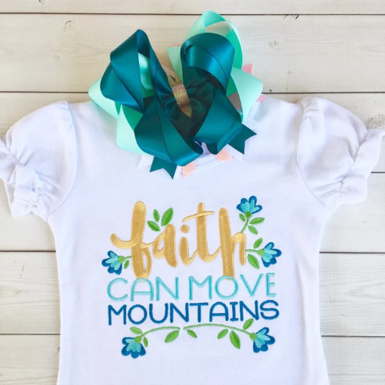 Faith Can Move Mountains Embroidered Girls Ruffle Pant Set