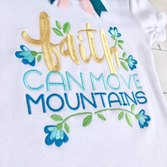Faith Can Move Mountains Embroidered Girls Ruffle Pant Set