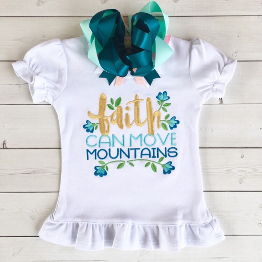 Faith Can Move Mountains Embroidered Girls Ruffle Shortie Set