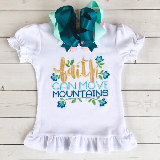 Faith Can Move Mountains Embroidered Girls Ruffle Pant Set