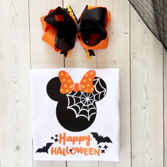 Happy Halloween Web Girl Mouse Shirt and Peekaboo Short Set