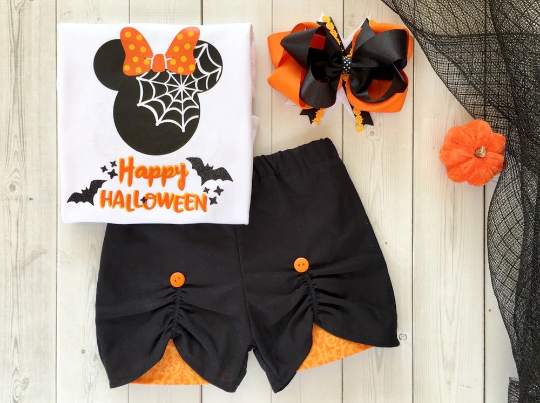 Happy Halloween Web Girl Mouse Shirt and Peekaboo Short Set