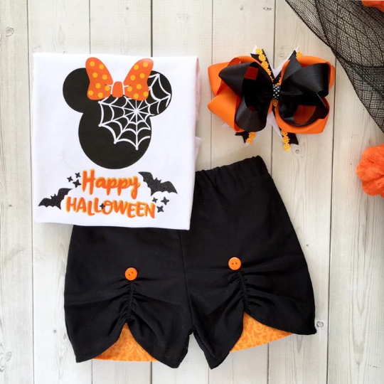 Happy Halloween Web Girl Mouse Shirt and Peekaboo Short Set