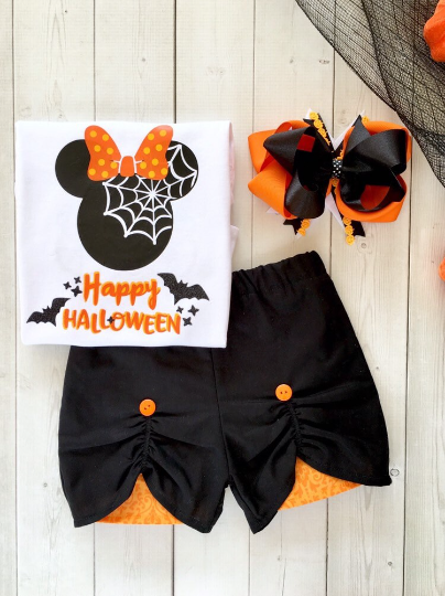 Happy Halloween Web Girl Mouse Shirt and Peekaboo Short Set