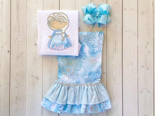 Ice Queen and Snowflakes Ruffle Pant Set
