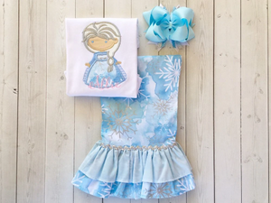 Ice Queen and Snowflakes Ruffle Pant Set