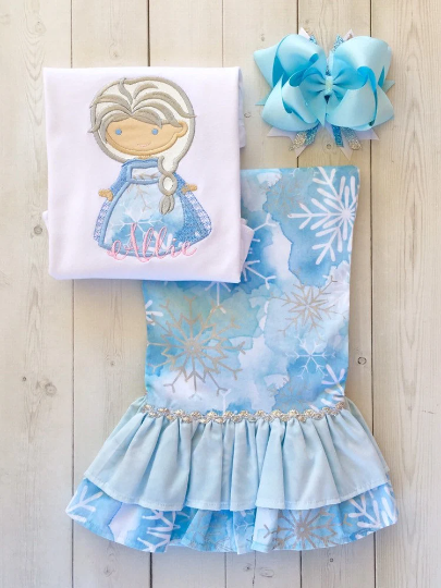 Ice Queen and Snowflakes Ruffle Pant Set