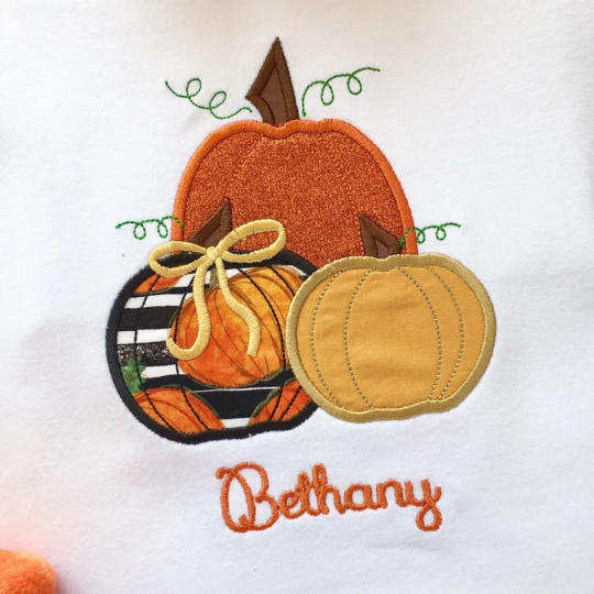 Three Little Pumpkins Embroidered Girls Shirt and Ruffle Short Set