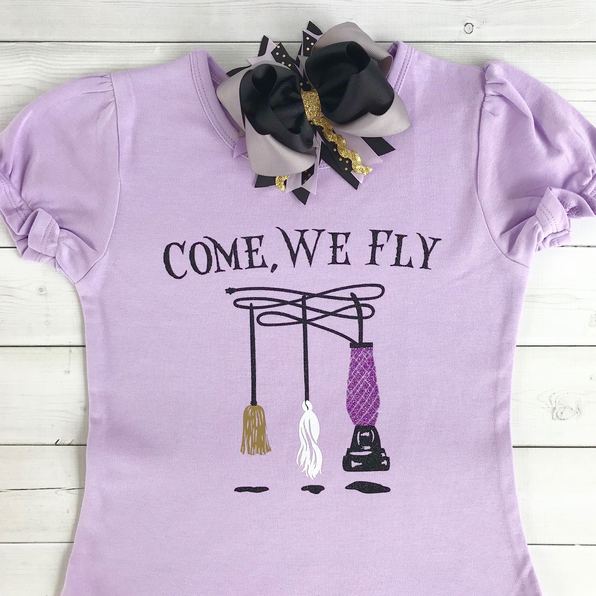 Spooky Glitter Let's Fly GIRL SHIRT