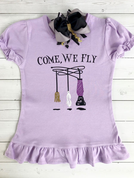 Spooky Glitter Let's Fly GIRL SHIRT