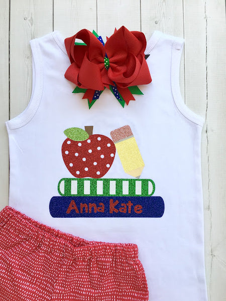 Glitter Apple and Books Girls Shirt and Short Set