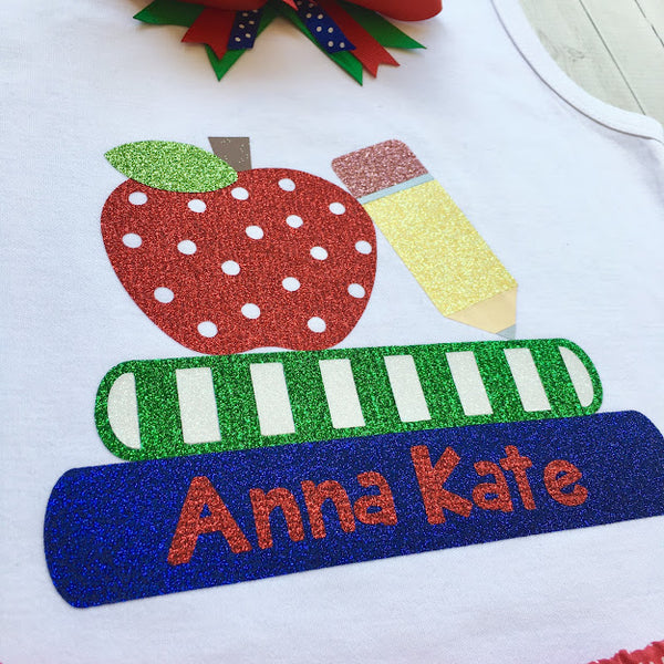 Glitter Apple and Books Girls Shirt and Short Set