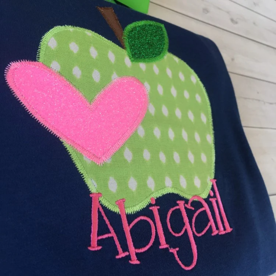 Back To School Embroidered Green Apple Shirt ONLY